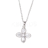 Flower Brass Pave Clear Cubic Zirconia Pendant Necklaces NJEW-JN05287-2