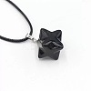 Natural Obsidian Geometric Hexagram Star Pendant Necklaces with Black Cords VZ1120-4-1