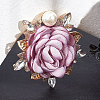 Cloth Rose with Crystal Rhinestone Brooch Pin JEWB-WH0028-13LG-4