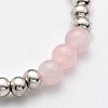 Natural Rose Quartz Beaded Elephant Charm Stretch Bracelets BJEW-JB01974-01-3