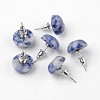 Half Round Dome Natural Blue Spot Jasper Stud Earrings EJEW-L171-04-2