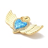 Rack Plating Brass Micro Pave Cubic Zirconia with Synthetic Opal Pendants KK-D088-16G-3