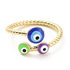 Enamel Evil Eye Open Cuff Ring RJEW-A007-06LG-3