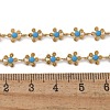 Bohemian 304 Stainless Steel Enamel Deep Sky Blue Flower Link Chain Necklaces for Women NJEW-Z061-01G-5