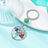 Natural Mixed Stone & Synthetic Turquoise Chips Flat Round with Tree of Life Kcychain KEYC-JKC00563-05-3