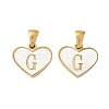 304 Stainless Steel Pave Natural White Shell Heart with Initial Slice Pendants STAS-R168-25G-G-1