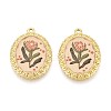 Vintage Printed Style 304 Stainless Steel Oval with Lotus Pendants STAS-T071-29B-G-1