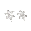 Flower Brass Micro Pave Clear Cubic Zirconia Stud Earring Findings KK-F921-09P-1