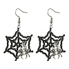 Halloween Theme Spider Web with Spider Handmade Glass Seed Beaded Dangle Earrings EJEW-MZ00481-01-2