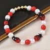 Brass & Lampwork & ABS Imitation Pearl Beaded Stretch Bracelets for Women BJEW-F515-08G-3