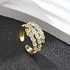 Rack Plating Teardrop Brass Micro Pave Clear Cubic Zirconia Open Cuff Finger Rings for Women RJEW-M028-80G-4