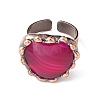 Natural Agate Heart Open Cuff Ring RJEW-I082-02R-03-2