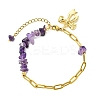 Natural Mixed Stone Chip Beads 304 Stainless Steel Paperclip Chain Bracelets with Alloy Bowknot Charms BJEW-JB14187-5