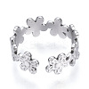 Non-Tarnish 304 Stainless Steel Flower Open Cuff Ring for Women RJEW-N040-33-3