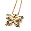 Alloy Crystal Rhinestone and Beige Glass Butterfly Pendant Necklaces for Women FS-WG827F3-01-4