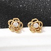 Flower Brass Micro Pave Clear Cubic Zirconia Stud Earrings EJEW-P331-05G-1