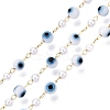 Handmade Evil Eye Lampwork & Imitation Pearl Beads Chains CHS-T006-16G-1