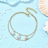 Brass Cable Chains & Rice Natural Cultured Freshwater Pearl Double Layers Bracelets for Women BJEW-JB14135-01-2