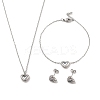 Heart 304 Stainless Steel Micro Pave Cubic Zirconia Pendant Necklaces & Bracelets & Stud Earrings Sets for Women SJEW-C004-13P-01-1