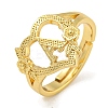Heart with Letter & Flower Rack Plating Brass Adjustable Rings for Women RJEW-I105-05G-A-1