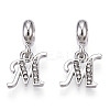 Platinum Rack Plating Alloy Rhinestone European Dangle Charms PALLOY-T048-36P-M-1