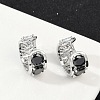 Brass Black Cubic Zirconia Hoop Earrings EJEW-Q016-11P-4
