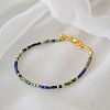 Natural African Turquoise(Jasper) and Lapis Lazuli Faceted Round Beaded Bracelets with 304 Stainless Steel End Chains WE3127-1-1