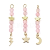 3Pcs 3 Styles Natural Rose Quartz Faceted Round Beaded Pendants PALLOY-JF03604-03-2