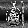 201 Stainless Steel Oval with Hollow Juses Pendant Necklaces LS-NJEW-K283-05P-1