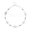 Tortoise & Starfish Synthetic Turquoise & Round Seed Beaded Necklace NJEW-TA00125-4