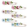 6Pcs 3 Styles Flower Alloy Rhinestone Safety Pin Brooches for Backpack Clothes JEWB-FH0002-57-1