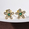 Flower Brass Micro Pave Cubic Zirconia Stud Earrings EJEW-Z087-01G-1