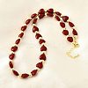Brass & ABS Imitation Pearl Heart and Round Beaded Necklaces for Women NJEW-D314-11C-G-3