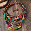Bohemian Style Wood Beaded Multilayer Necklaces & Dangle Earrings Sets WG33684-01-2