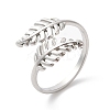 Non-Tarnish 304 Stainless Steel Leaf Open Cuff Ring for Women RJEW-K245-40P-3