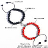 2 Pcs Synthetic Black Stone & Red Turquoise Couple Bracelets with Heart Magnetic Attraction EH4505-1-1