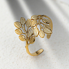 201 Stainless Steel Leaf Open Cuff Ring Women's Holiday Date Gift RU2411-4