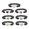 7Pcs 7 Sytle Natural Mixed Gemstone Square & Round Beaded Stretch Bracelets Set for Women BJEW-JB09939-4