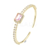 Cubic Zirconia Rectangle Open Cuff Bangle BJEW-G651-05G-01-3