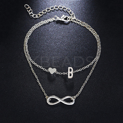 Alloy Infinity Heart Initial Charm Double Layer Anklets for Women FS-WG74AE6-02-1