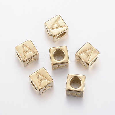 304 Stainless Steel Large Hole Letter European Beads X-STAS-H428-01G-A-1