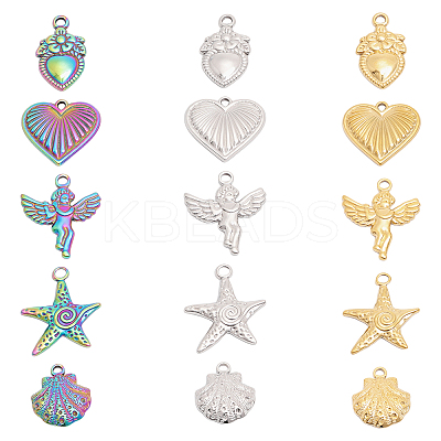 15Pcs 15 Styles 304 Stainless Steel Pendants STAS-CA0001-97-1
