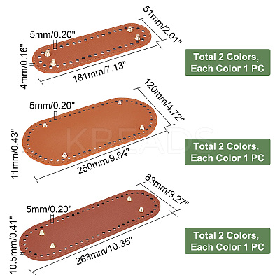 6Pcs PU Leather Oval Long Bottom for Knitting Bag FIND-PH0004-68-1