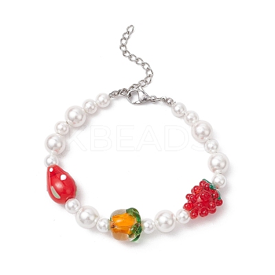 Handmade Lampwork Fruits & Shell Pearl Beaded Bracelets for Women BJEW-TA00650-1