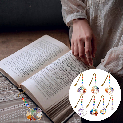 7Pcs 7 Styles Tibetan Style Alloy Bookmarks AJEW-UN00008-1