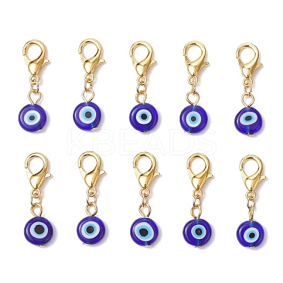 10Pcs Flat Round Handmade Evil Eye Lampwork Pendant Decorations HJEW-JM03489-05-1