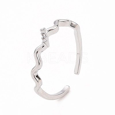 Clear Cubic Zirconia Wave Open Cuff Ring X-RJEW-B028-17P-1