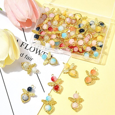 40Pcs 8 Colors Golden Alloy Glass Pendants PALLOY-FS00025-1