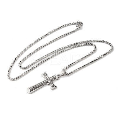 201 Stainless Steel Crystal Rhinestone Religion Cross Pendant Necklaces LS-NJEW-H065-08P-1