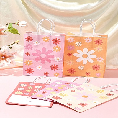 12Pcs 5 Colors Rectangle with Sunflower Pattern Paper Gift Bags CARB-FS0001-06-1